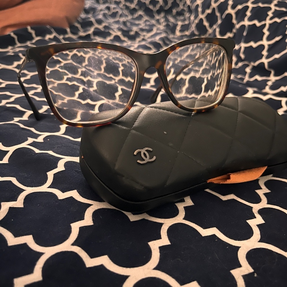 Chanel Black Quilted Eyewear Case with Tortoiseshell Frames
